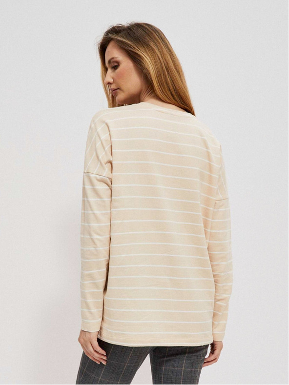 Moodo Weiß-beige gestreiftes Damen-Shirt Moodo