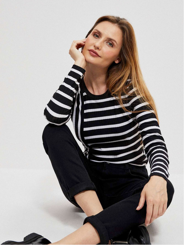 Moodo Weiß-schwarz gestreiftes Damen-Shirt Moodo