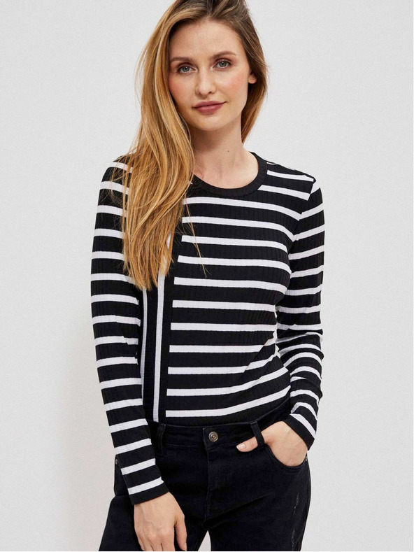 Moodo Weiß-schwarz gestreiftes Damen-Shirt Moodo