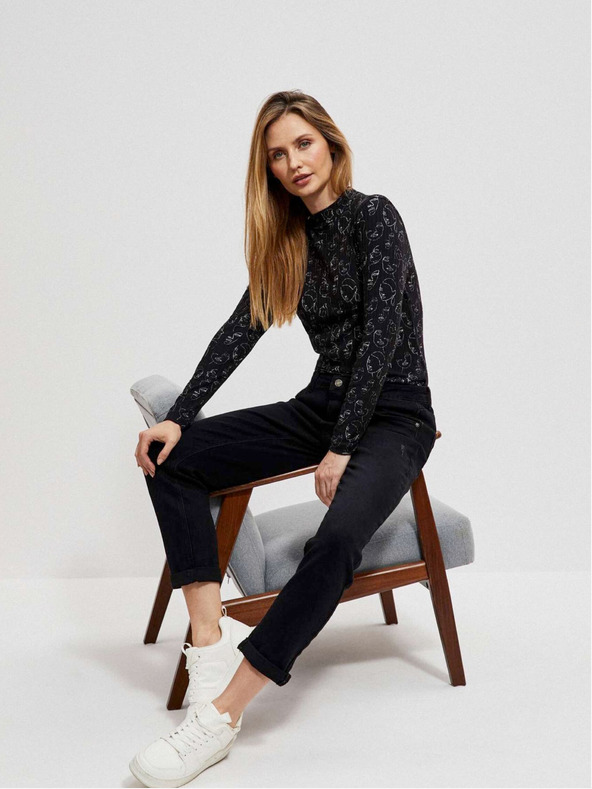 Moodo Schwarzes gemustertes Damen-T-Shirt Moodo