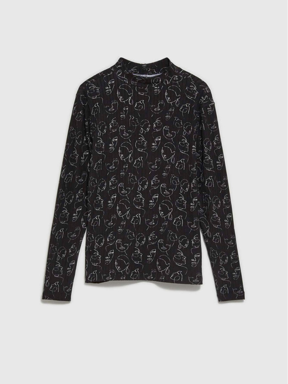 Moodo Schwarzes gemustertes Damen-T-Shirt Moodo