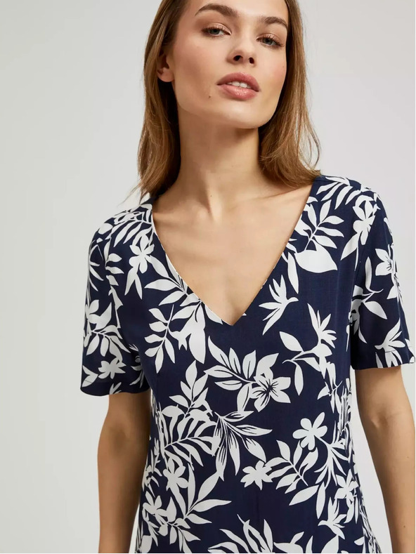 Moodo Dunkelblaues Kleid mit floralem Muster Moodo
