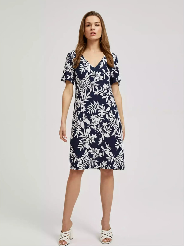 Moodo Dunkelblaues Kleid mit floralem Muster Moodo