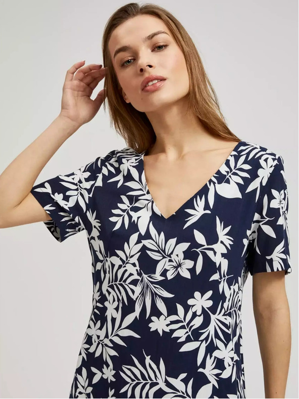 Moodo Dunkelblaues Kleid mit floralem Muster Moodo