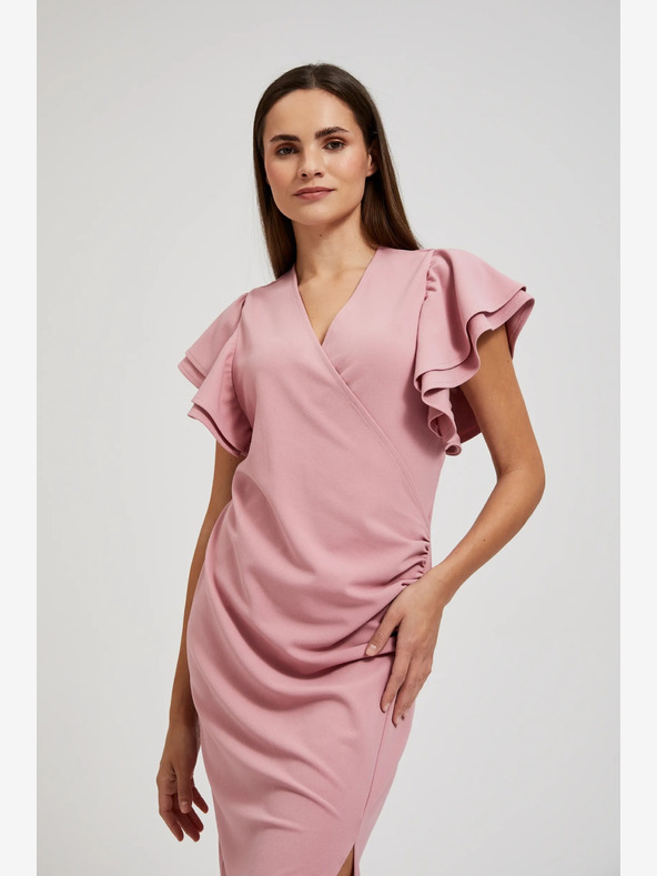 Moodo Rosa Kleid mit Rüschen an den Ärmeln Moodo