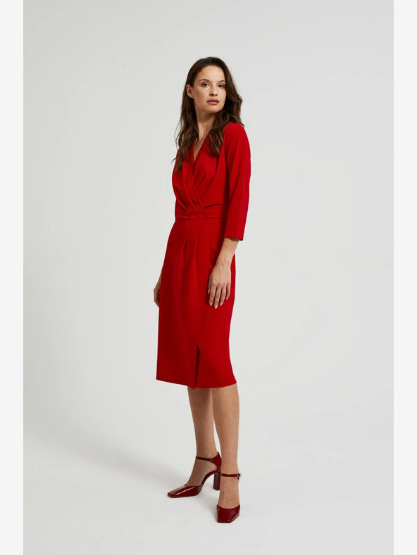 Moodo Rotes Midikleid mit Rüschen Moodo