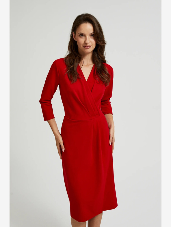 Moodo Rotes Midikleid mit Rüschen Moodo