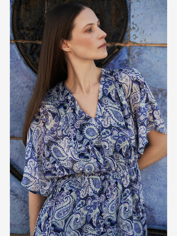 Moodo Blau gemustertes knielanges Kleid Moodo