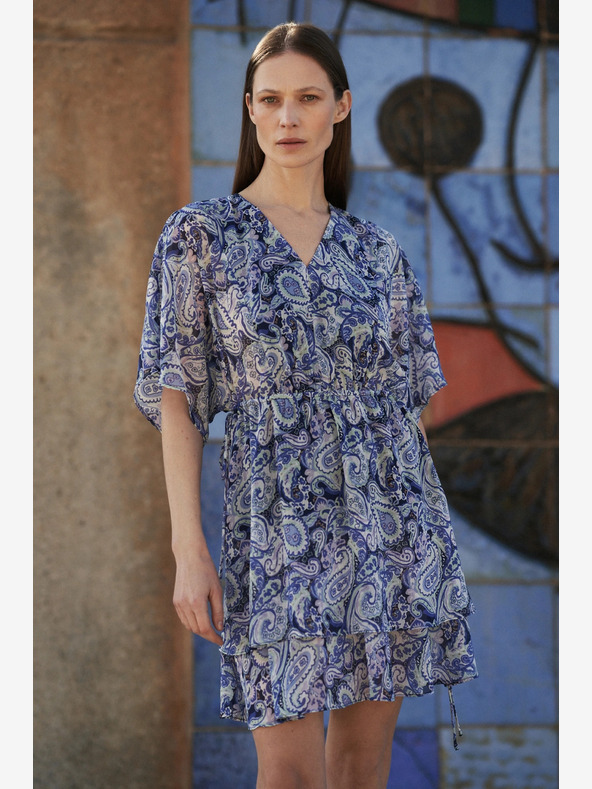 Moodo Blau gemustertes knielanges Kleid Moodo