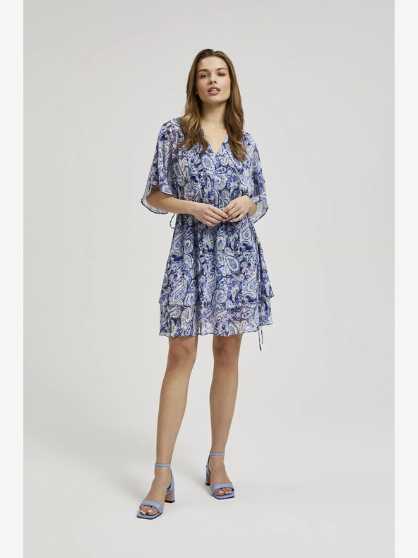 Moodo Blau gemustertes knielanges Kleid Moodo