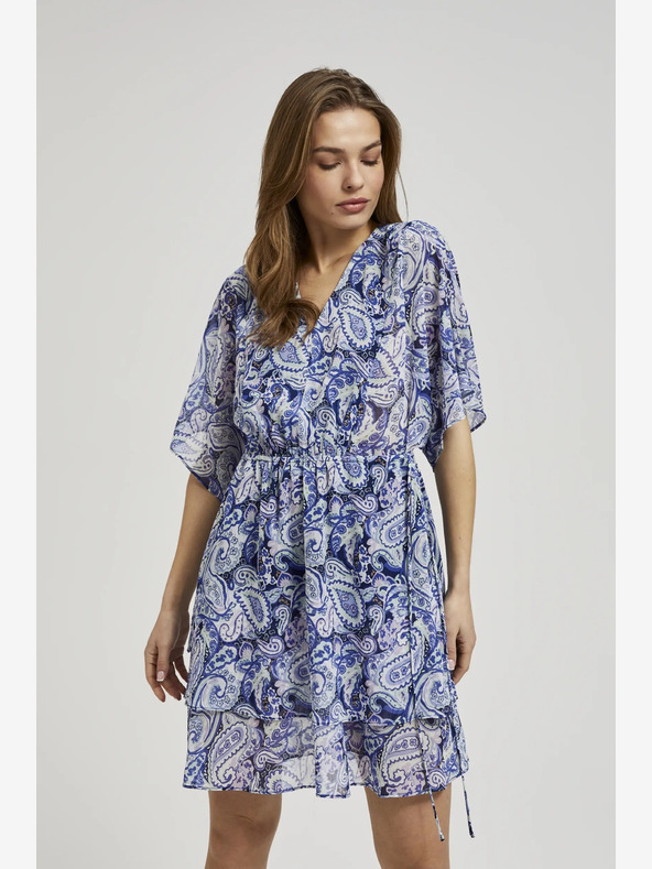 Moodo Blau gemustertes knielanges Kleid Moodo