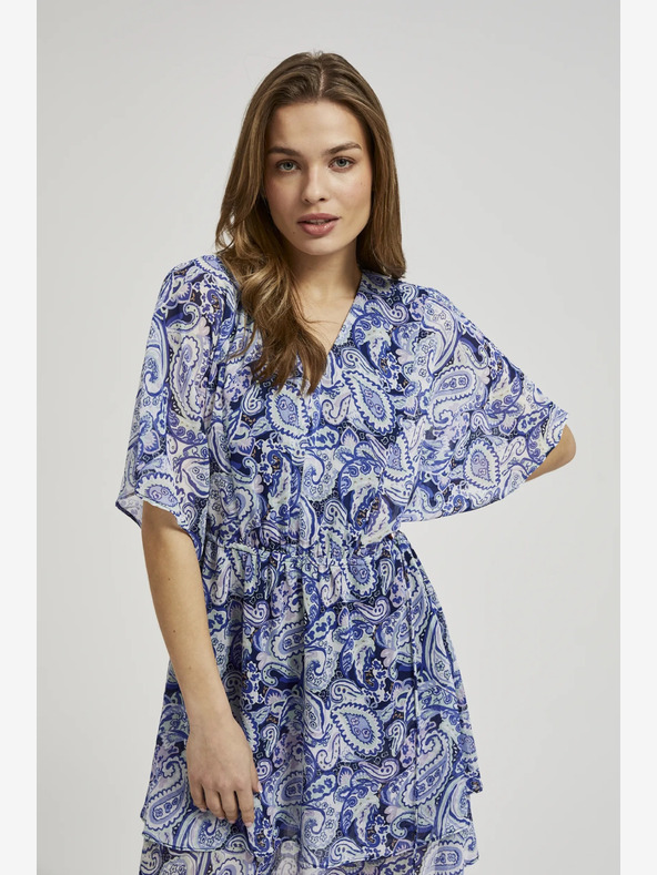 Moodo Blau gemustertes knielanges Kleid Moodo