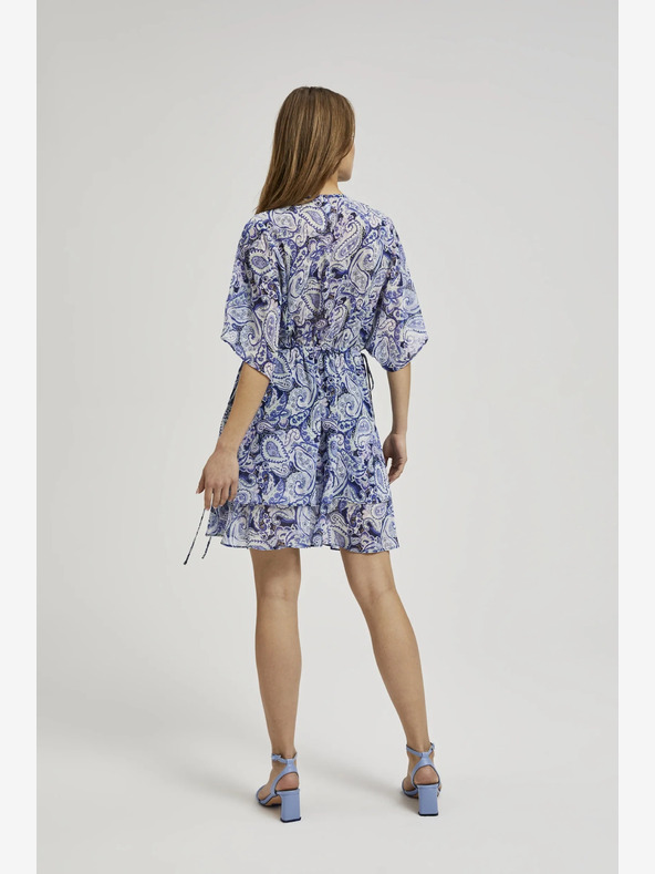 Moodo Blau gemustertes knielanges Kleid Moodo