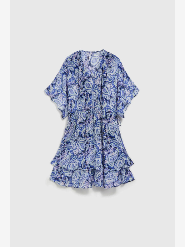 Moodo Blau gemustertes knielanges Kleid Moodo