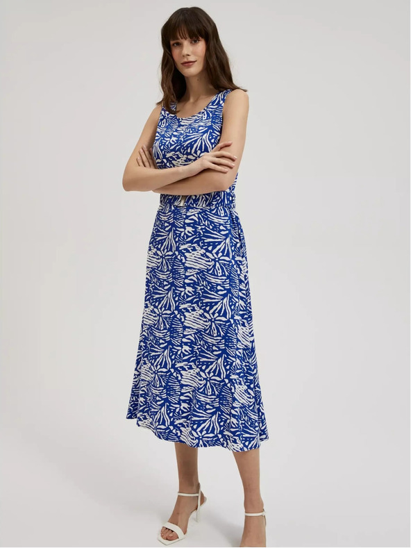 Moodo Blau gemustertes Midikleid Moodo