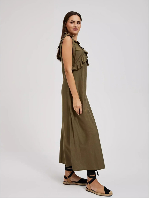 Moodo Grünes Viskosekleid mit Rüschen Moodo