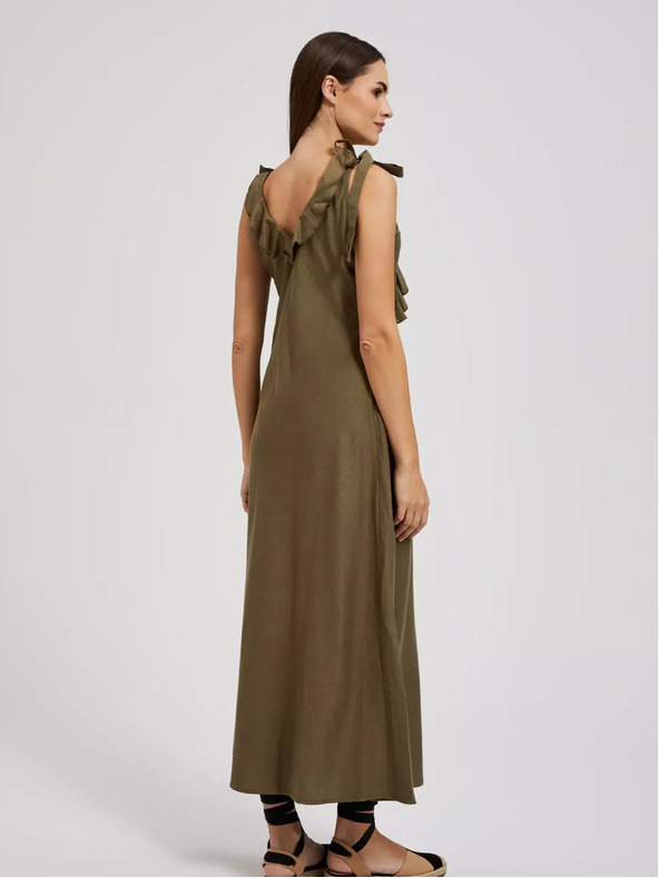 Moodo Grünes Viskosekleid mit Rüschen Moodo