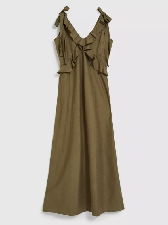 Moodo Grünes Viskosekleid mit Rüschen Moodo