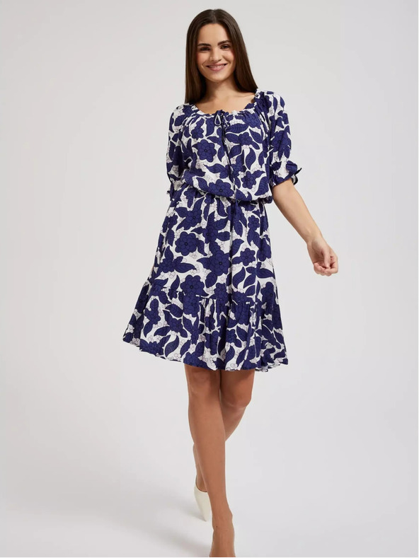 Moodo Lila geblümtes Kleid mit gerüschten Ärmeln Moodo