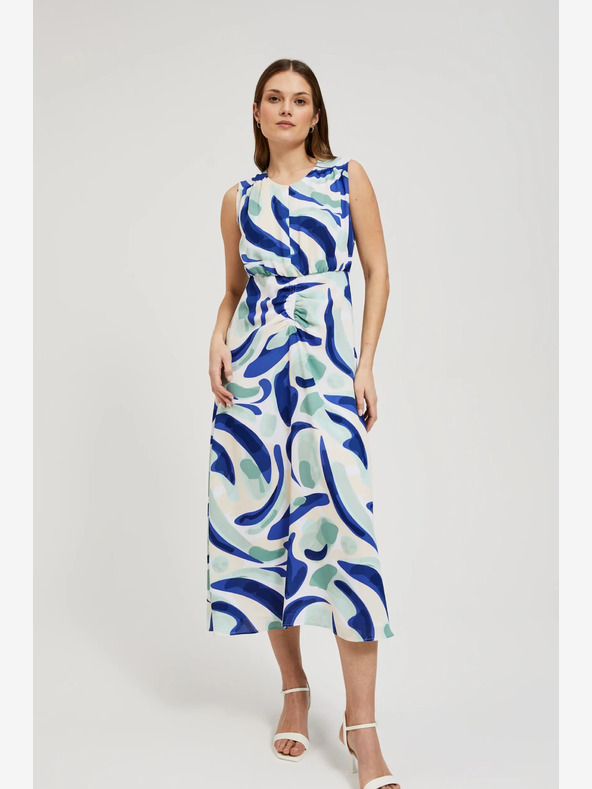 Moodo Blau gemustertes Midikleid Moodo