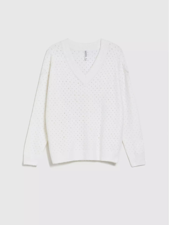 Moodo Moodo Weißer durchbrochener Pullover mit V-Ausschnitt