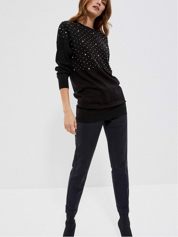 Moodo Schwarzer Damen-Perlen-Pullover Moodo