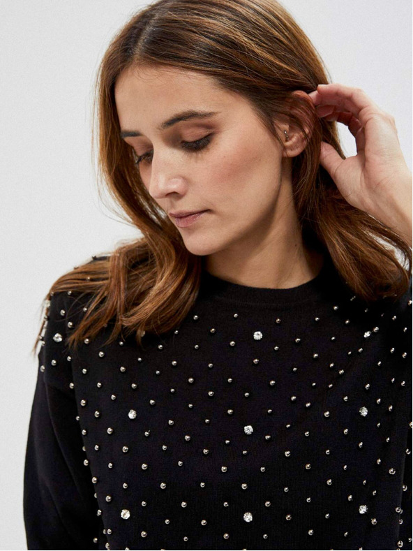 Moodo Schwarzer Damen-Perlen-Pullover Moodo