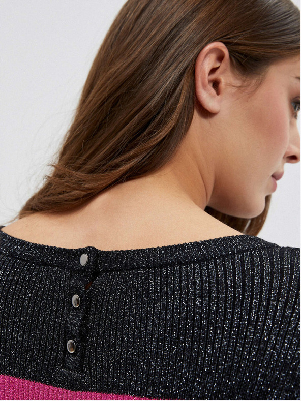 Moodo Schwarzer Damenpullover mit schwarzem Metallic-Garn Moodo