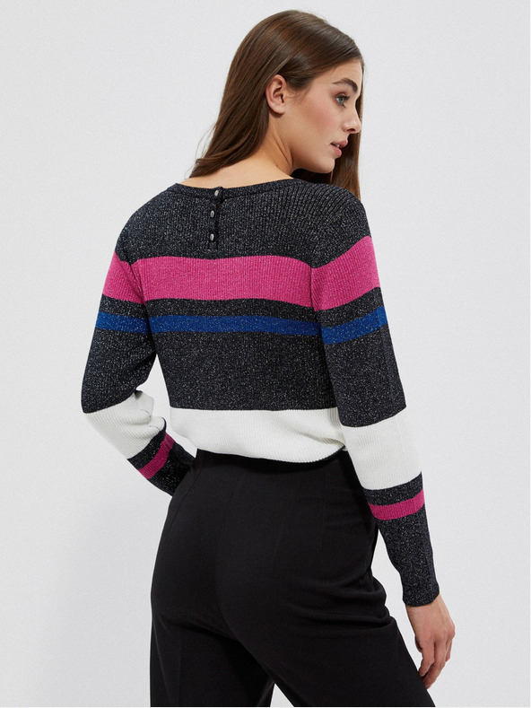 Moodo Schwarzer Damenpullover mit schwarzem Metallic-Garn Moodo