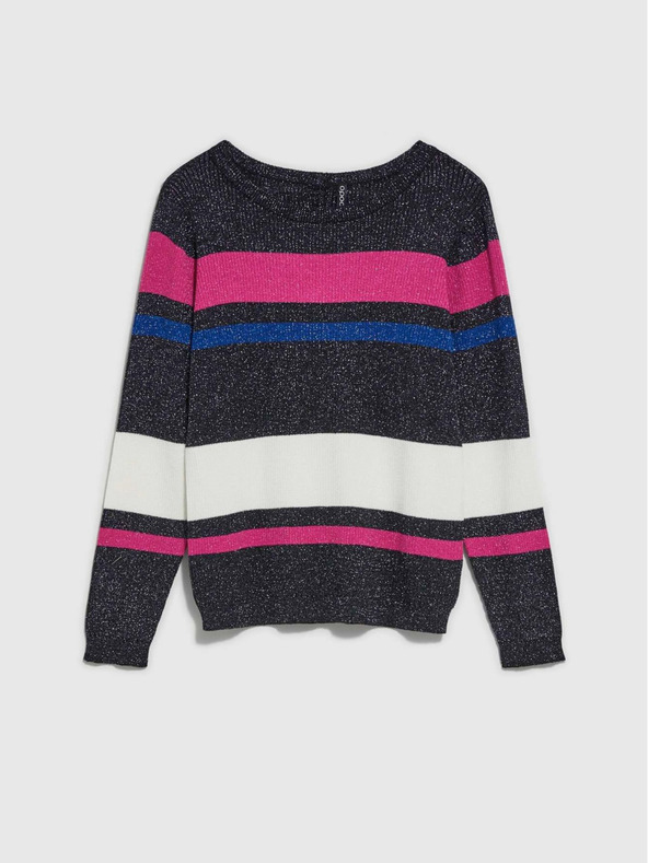 Moodo Schwarzer Damenpullover mit schwarzem Metallic-Garn Moodo