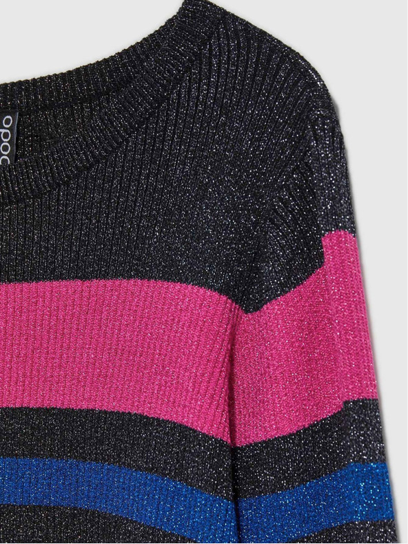 Moodo Schwarzer Damenpullover mit schwarzem Metallic-Garn Moodo