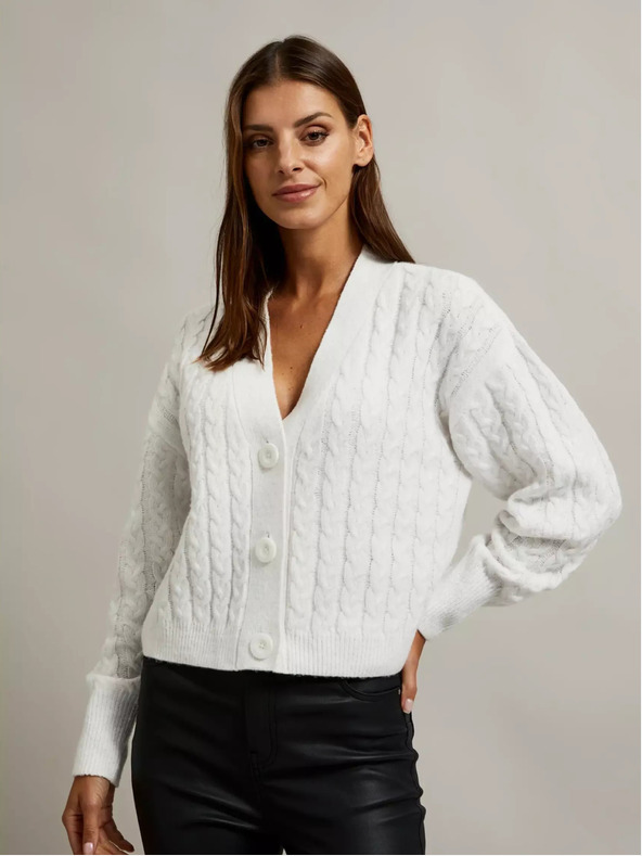Moodo Weiße kurze Strickjacke mit Knöpfen Moodo