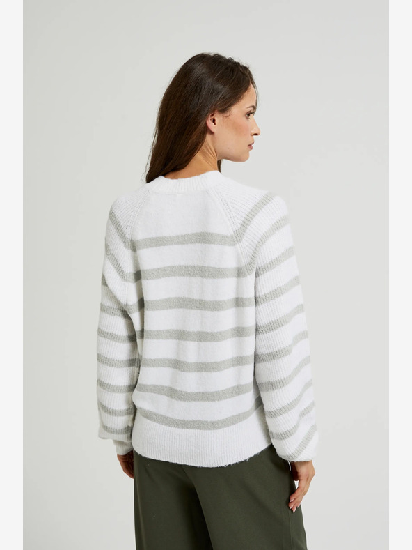 Moodo Moodo Grau gestreifter weißer Pullover