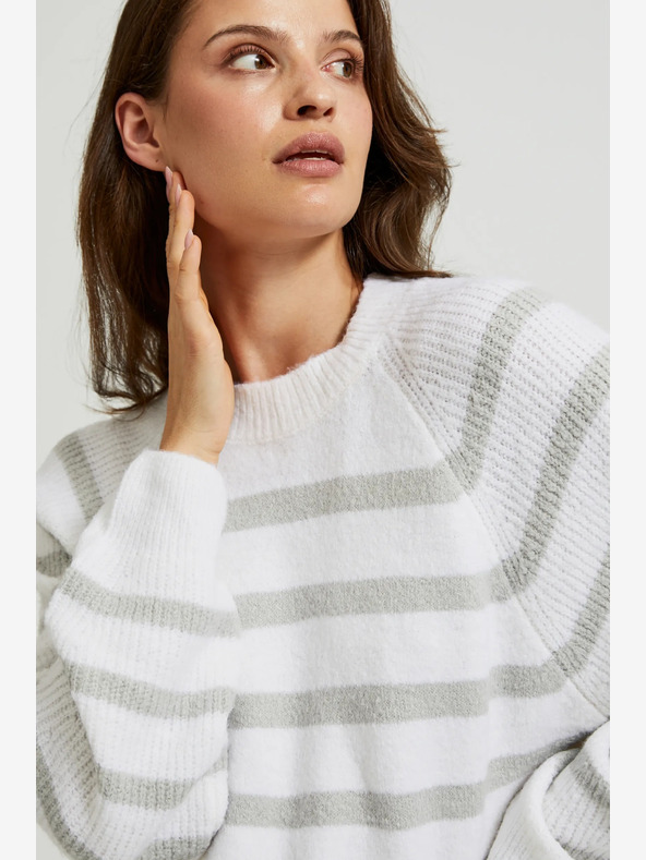 Moodo Moodo Grau gestreifter weißer Pullover