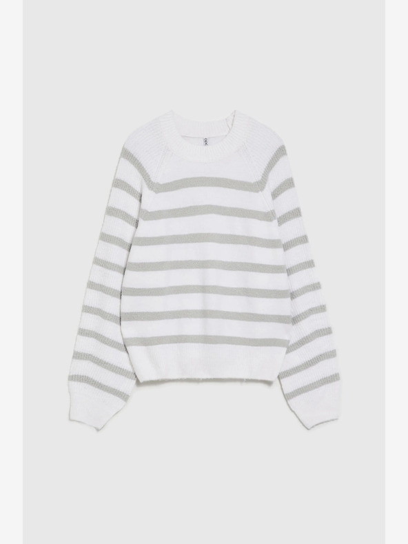 Moodo Moodo Grau gestreifter weißer Pullover