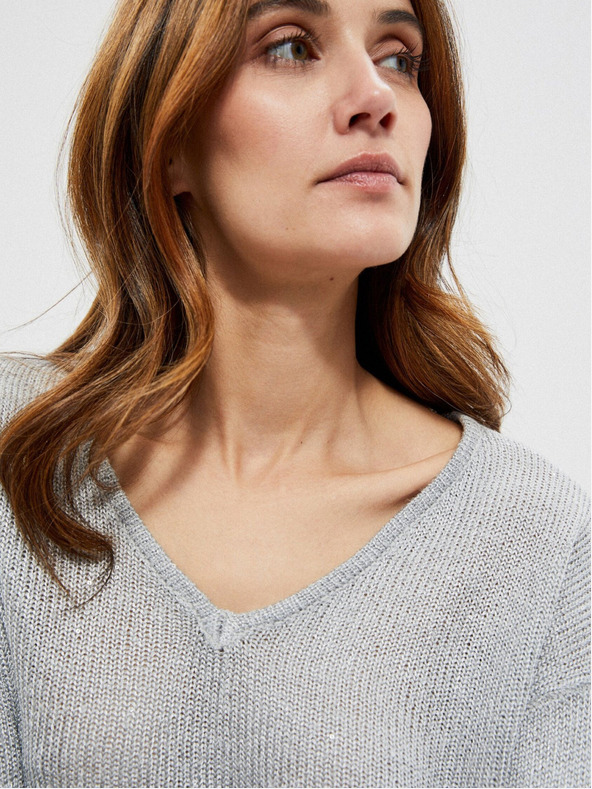 Moodo Grauer Damen Glanzpullover Moodo