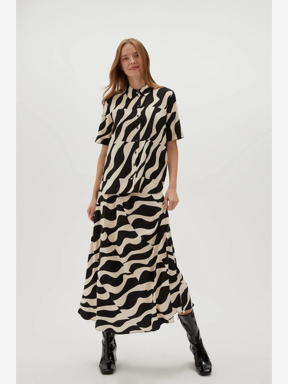 Moodo Moodo Beige und Schwarz Gemusterter Rock für Damen