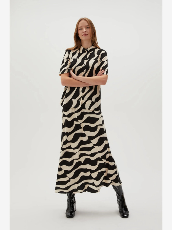 Moodo Moodo Beige und Schwarz Gemusterter Rock für Damen