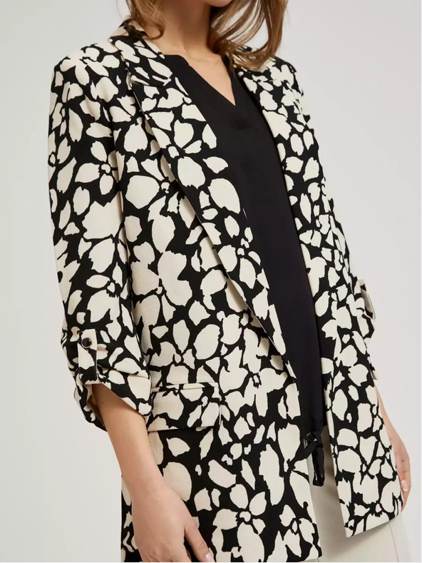 Moodo Schwarz-cremefarbener gemusterter Damenblazer Moodo