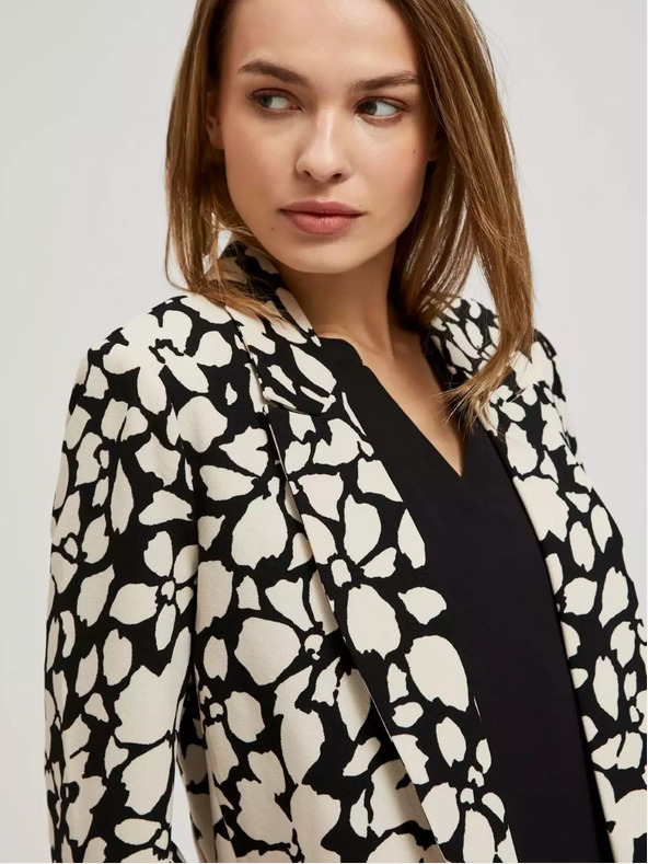 Moodo Schwarz-cremefarbener gemusterter Damenblazer Moodo