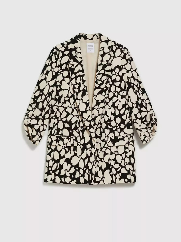 Moodo Schwarz-cremefarbener gemusterter Damenblazer Moodo