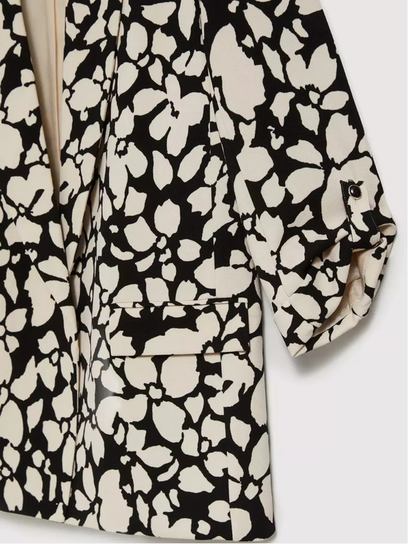 Moodo Schwarz-cremefarbener gemusterter Damenblazer Moodo