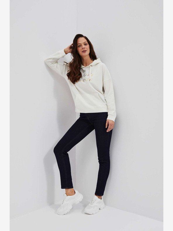 Moodo Cremefarbener Damen-Kapuzenpullover Moodo