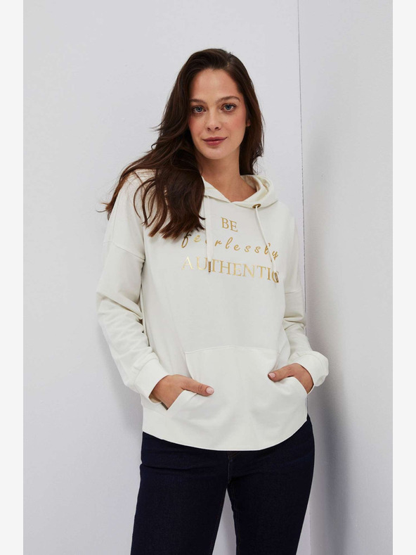 Moodo Cremefarbener Damen-Kapuzenpullover Moodo