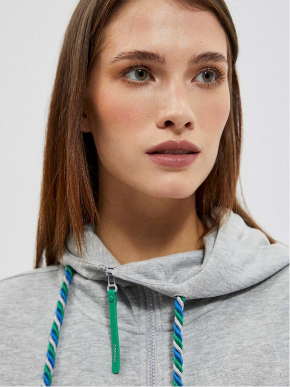 Moodo Grauer und grüner Damen-Kapuzenpullover mit Reißverschluss von Moodo