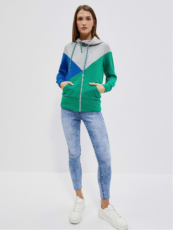 Moodo Grauer und grüner Damen-Kapuzenpullover mit Reißverschluss von Moodo