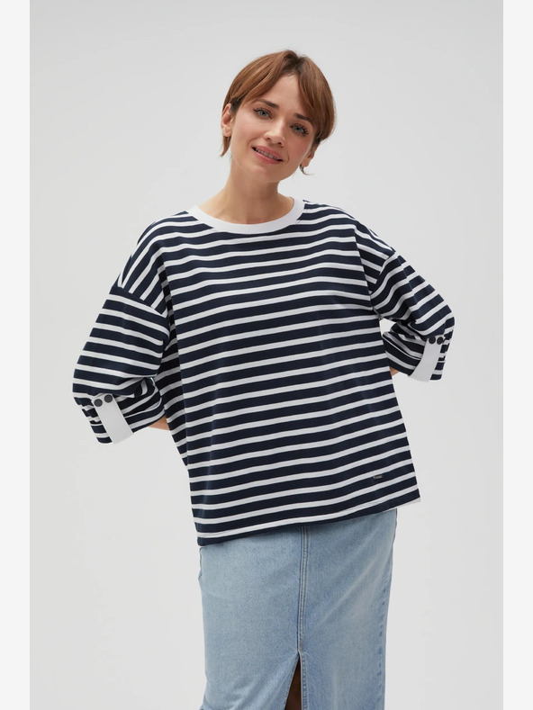 Moodo Weiß und blau gestreiftes Damen-Sweatshirt von Moodo