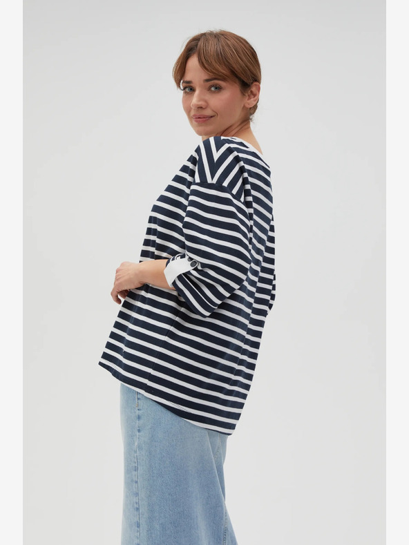 Moodo Weiß und blau gestreiftes Damen-Sweatshirt von Moodo
