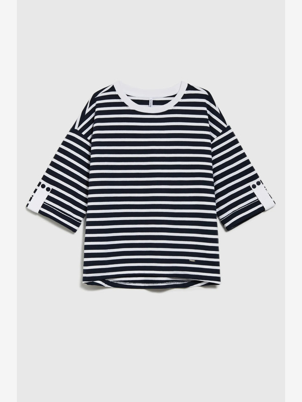 Moodo Weiß und blau gestreiftes Damen-Sweatshirt von Moodo