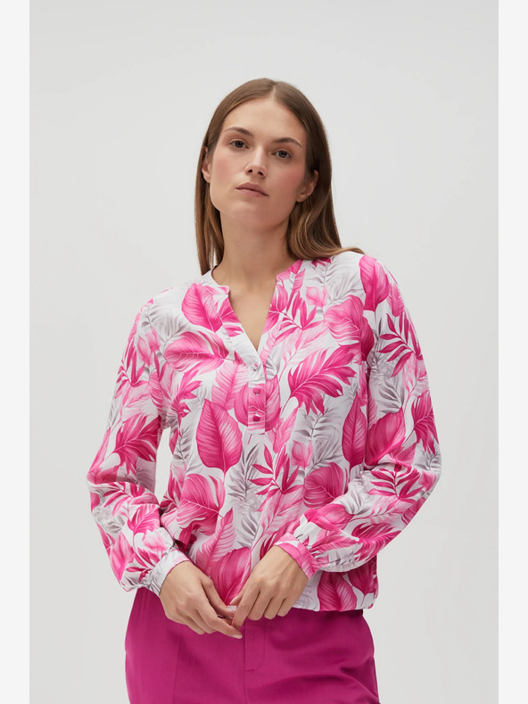 Moodo Weiß und rosa gemusterte Damenbluse Moodo